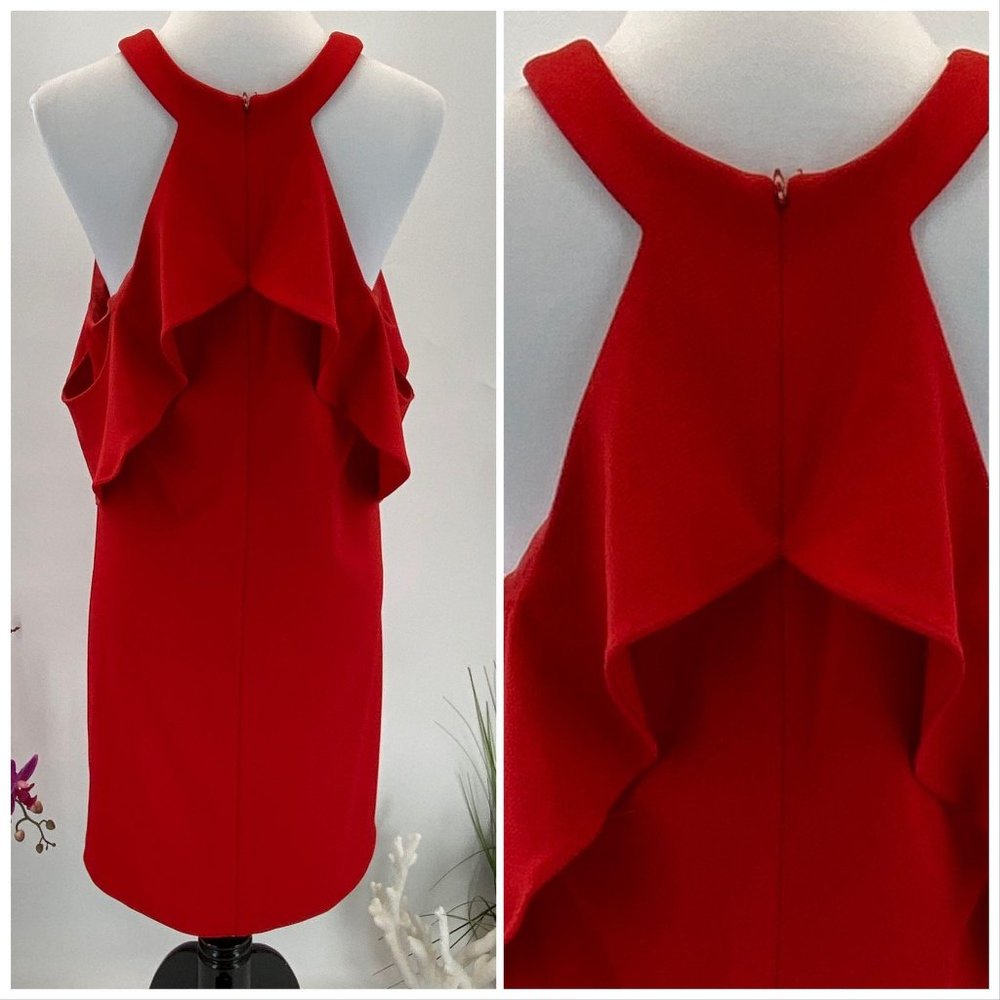 Dress NWT Grecian Neckline Cold Shoulder Red Trina - Picture 3 of 6
